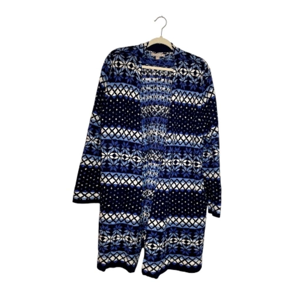 Woman Within Blue Snowflake Open Front Cardigan Sweater  Size: Large 18/20